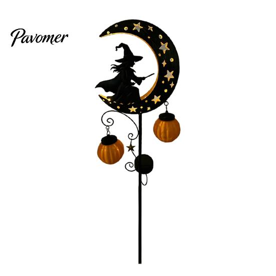 Unique Halloween Gifts for Home Solar Witch Pumpkin Moon Garden Stake Light, Waterproof on Crescent Powered Decorative Stakes with Lantern,