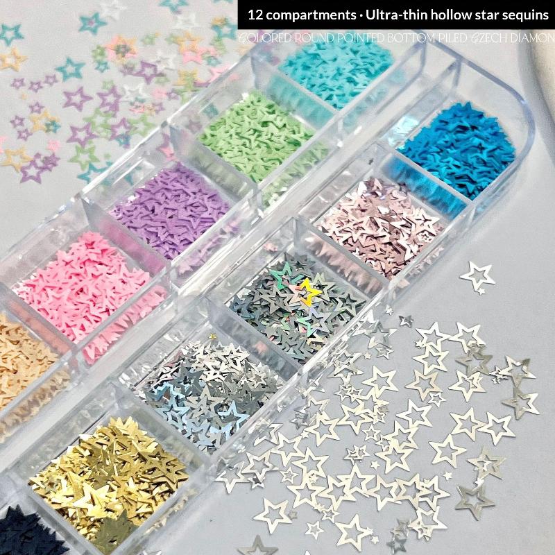 1 Set Diy Manicure Accessories Mixed Color Star Nail Glitter Laser Holographic Sequins Non Toxic For Kids Adults