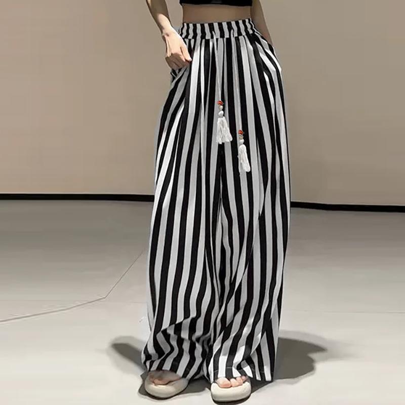 ZANZEA Women Casual Elastic Waist Loose Stripe Print Pants