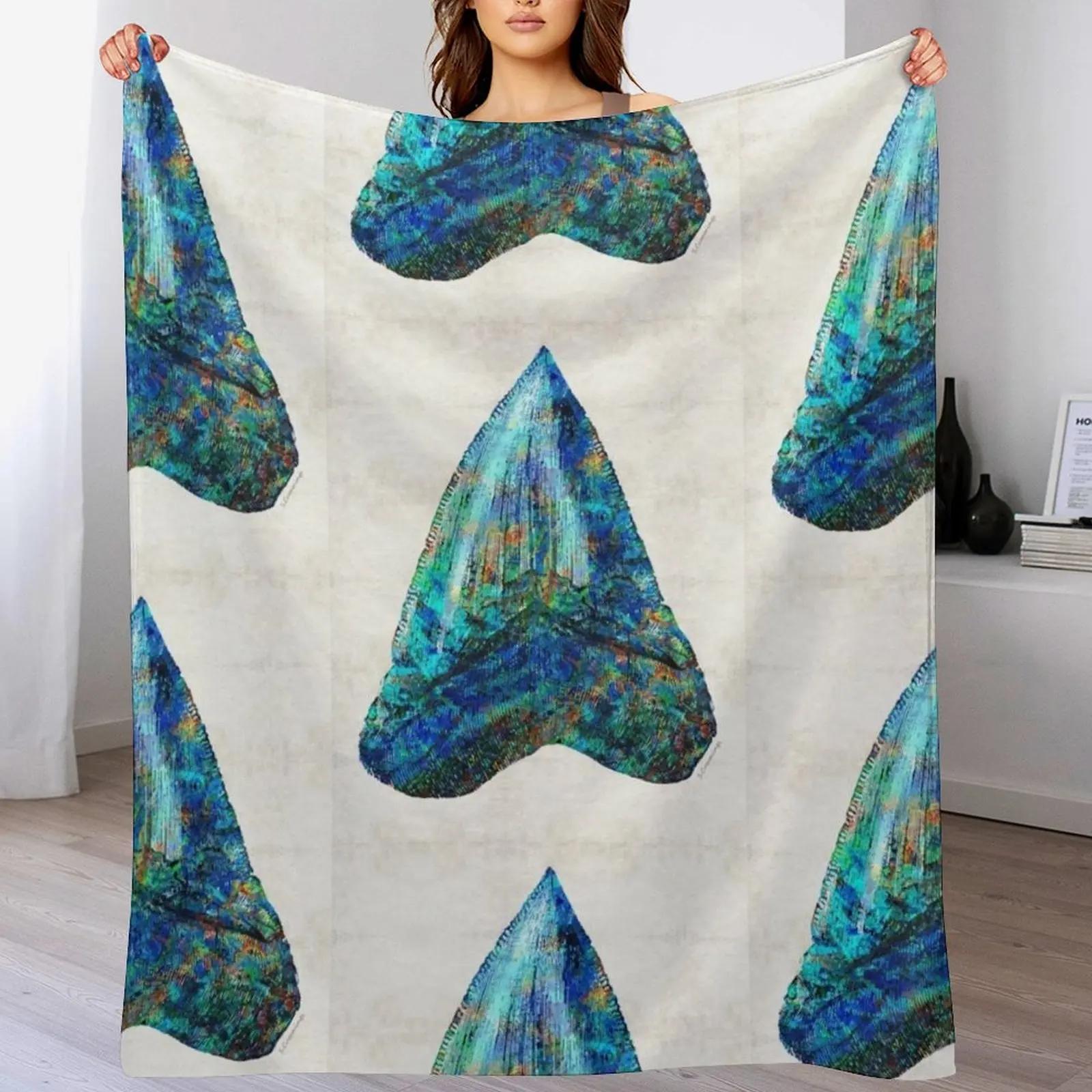 Blue Shark Tooth Art by Sharon Cummings Throw Blanket Faux Fur Soft Warm Blanket for Bed 102x76cm(40x30in)