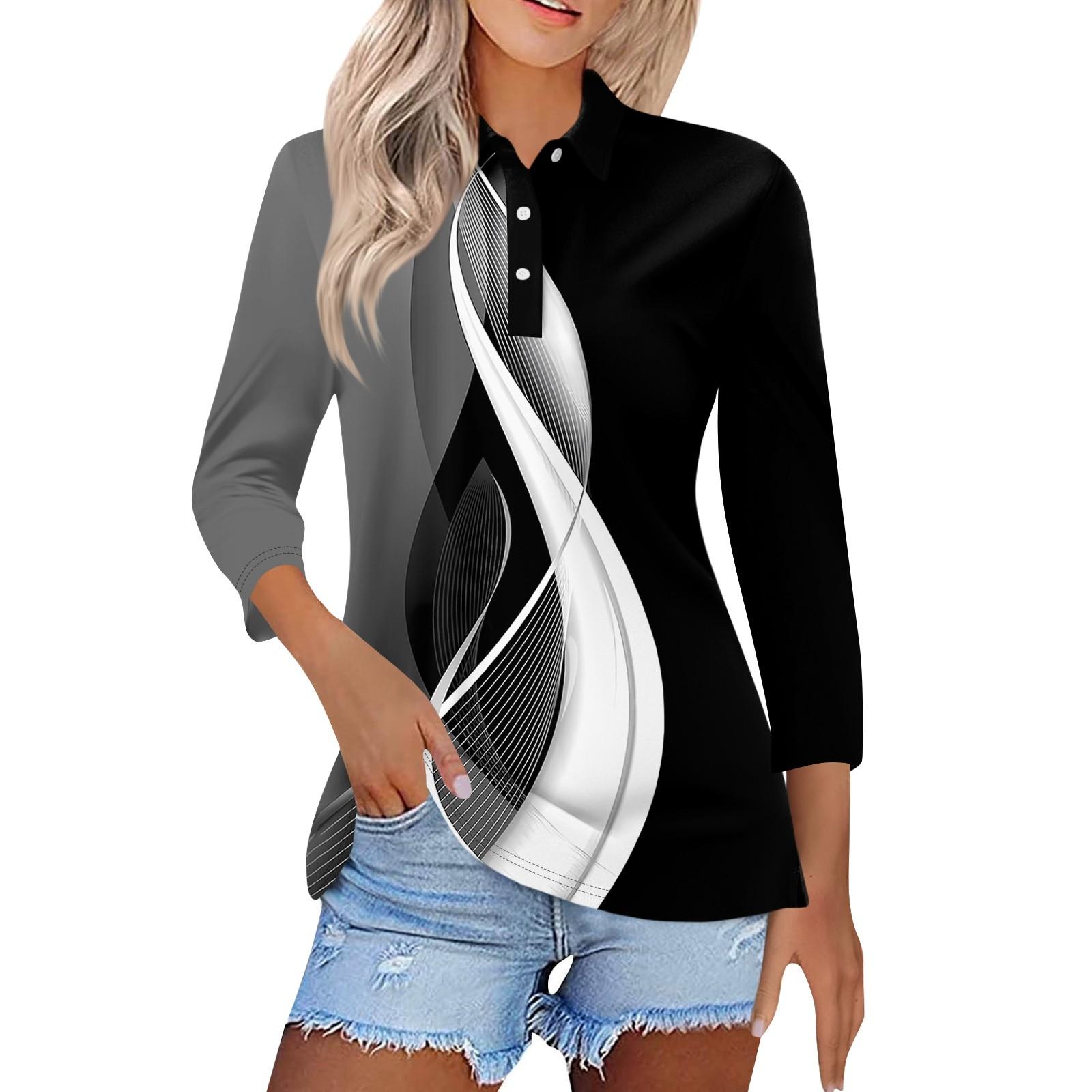 

Женская модная повседневная рубашка с отворотом и рукавом 3/4, женские топы на пуговицах L чёрный