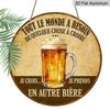 2D Flat, 1pc Round Aluminum French Beer Humor Sign, Vintage "Tout Le Monde A Besoin De Quelque Chose A Croire" Metal Wall Art, Retro Beer Mug Design
