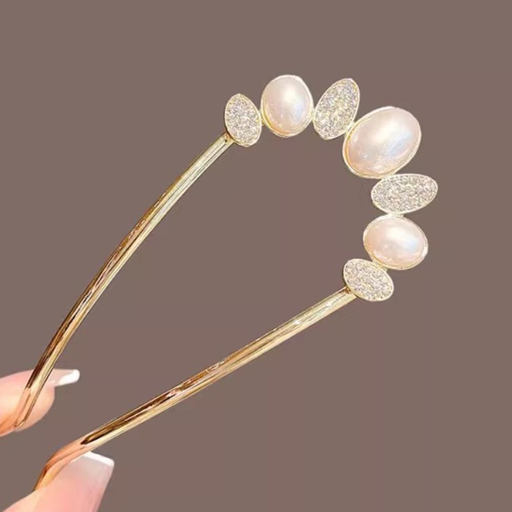 Fashion Elegant Crystal Opal Flower Hairpin for Women Metal U-Shaped Hairpin Chinese Ancient Style Cheongsam Hanfu Accessories