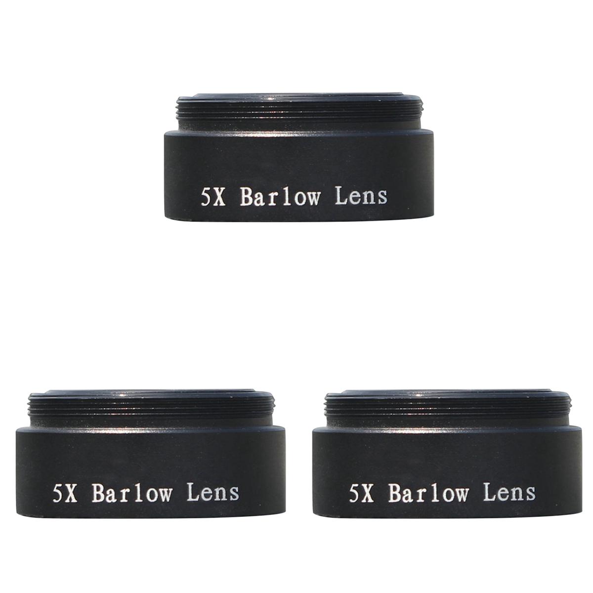 BAAU 3pc Barlow Lens 5X for Any M28X0.6 Thread 1.25inch Telescope Eyepiece Astronomy Diagonal Extender Tube or Camera Adapter NONE