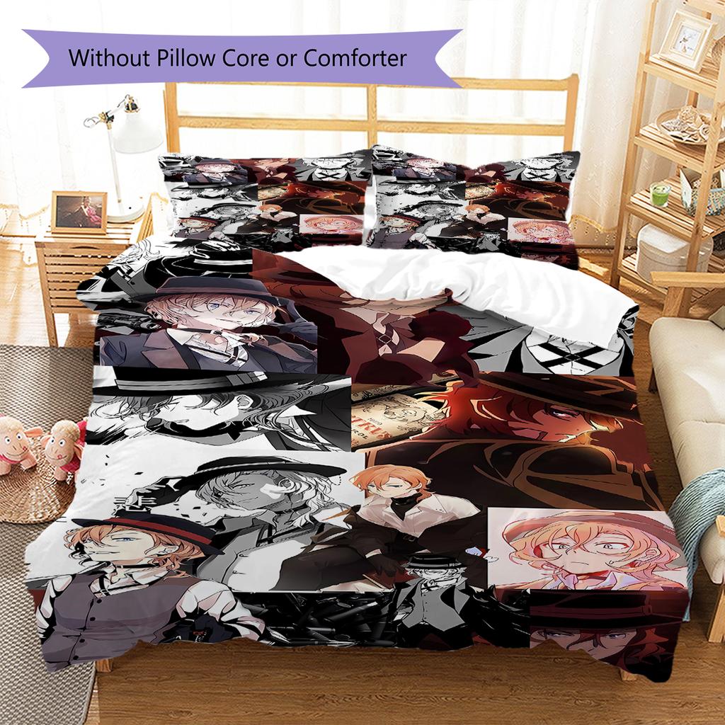 Samu Dazai Chuuya Nakahara Pattern Bedding,Quilt Set Quilt Cover Pillowcase Home Birthday Gift (1 * Duvet Cover + 2 * Pillowcase, Without Core)