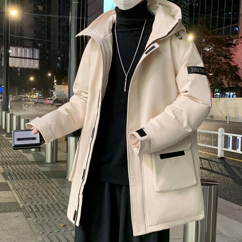 Down jacket men's new versatile thickened mid-length men's winter jacket trendy brand hooded men's clothing