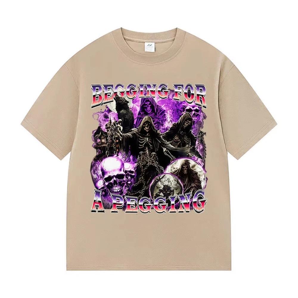 2026 BEGGING FOR A PEGGING Funny Skeleton T Shirt Men Women Vintage Gothic Short Sleeve Tshirts Casual Cotton Tops T-shirt Streetwear