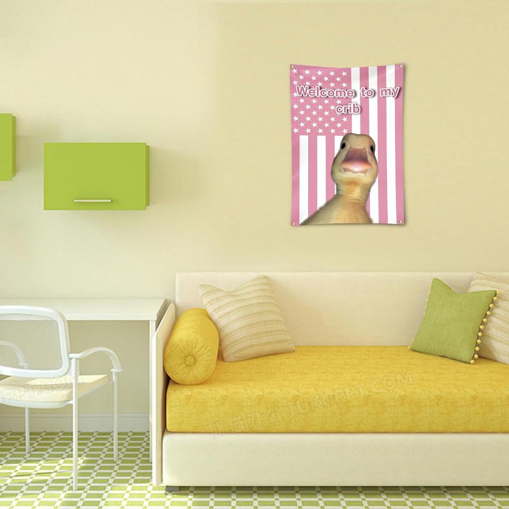 Welcome to My Crib Duck Flag 2x3 Feet Funny Flags for Bedroom Indoor Wall Art Cool Tapestry with Brass Grommets for Teens Children Dorm Room