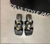 Niche Design Sense Metal Buckle Wedge Slippers Women's Summer Wear 2025 New Thin Open-toed Wedge Heel Shoes Sandals