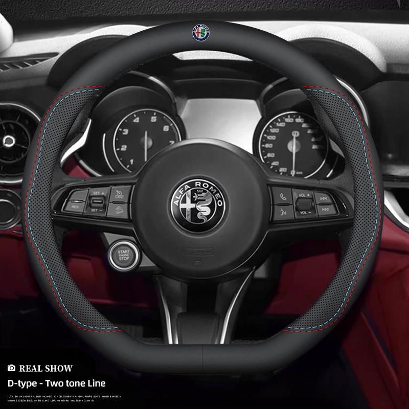 EOMY5 Car Leather Steering Wheel Cover Breathable Non Slip Protect Hood For Alfa Romeo Giulietta Mito 159 Giulia Stelvio 156 147 Brera