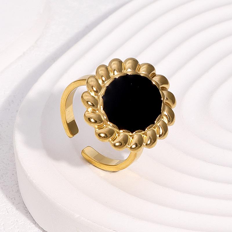 Stainless Steel Sun Flower Red Drip Oil Rings for Women Men Niche Personality No Fading Opening Rings Party Jewelrty Accessories