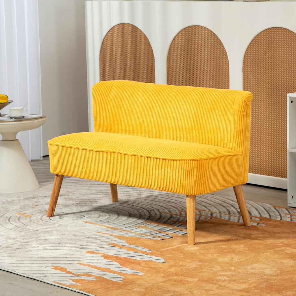 Two-Seater Sofa, Elegant Scandi Design, Solid Wood Frame, Up to 150 kg, 117 x 56.5 x 77 cm, Yellow