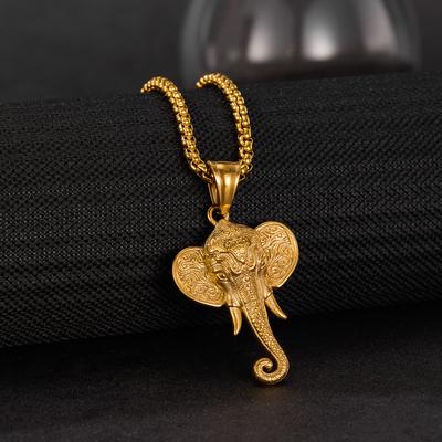 Titanium Steel Elephant Pendant Necklace For Men Punk Trendy Jewelry