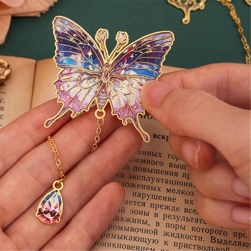 Engraved Butterfly Bookmarks with Pendant Butterfly Metal Bookmarks for Teacher Book Lover Adult Reading Accessories