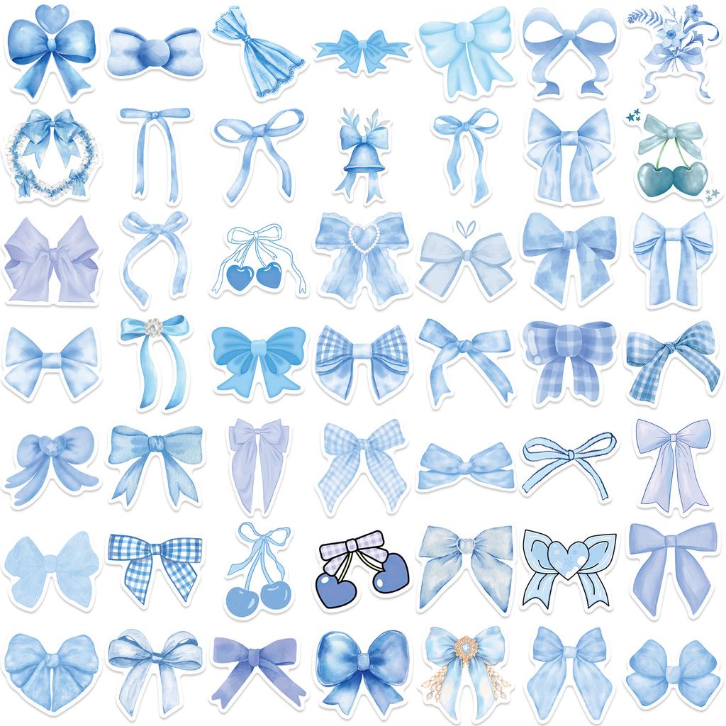 50 Cartoon Blue Bow Hand Tent Doodle Stickers DIY Decorative Guitar Notebook Suitcase
