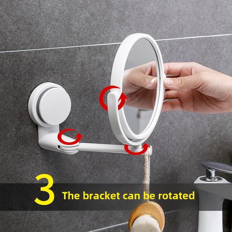 Miroir de maquillage rotatif double face mural pliant sans perçage avec fonction grossissante