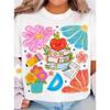 Cartoon Teacher Floral School Supplies Graphic T-Shirt Women’s Casual Crew Neck Short Sleeve Print Top