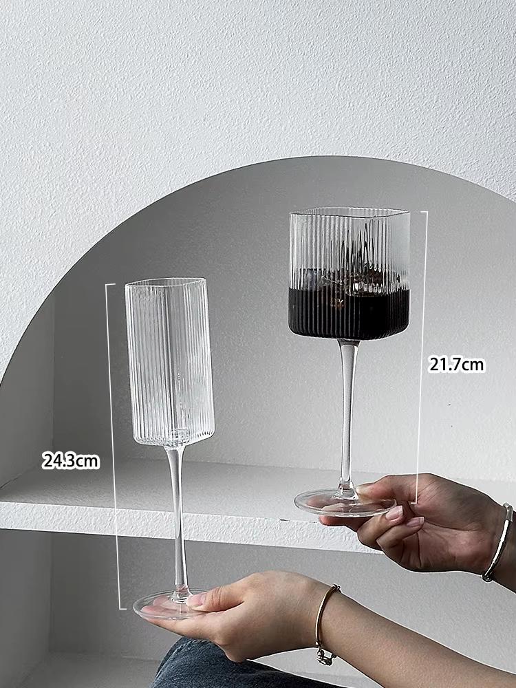 Square Vertical Stripe Leadless Glass Champagne Goblet Red Wine & Cocktail Liqueur Glass for Household Parties And Bars