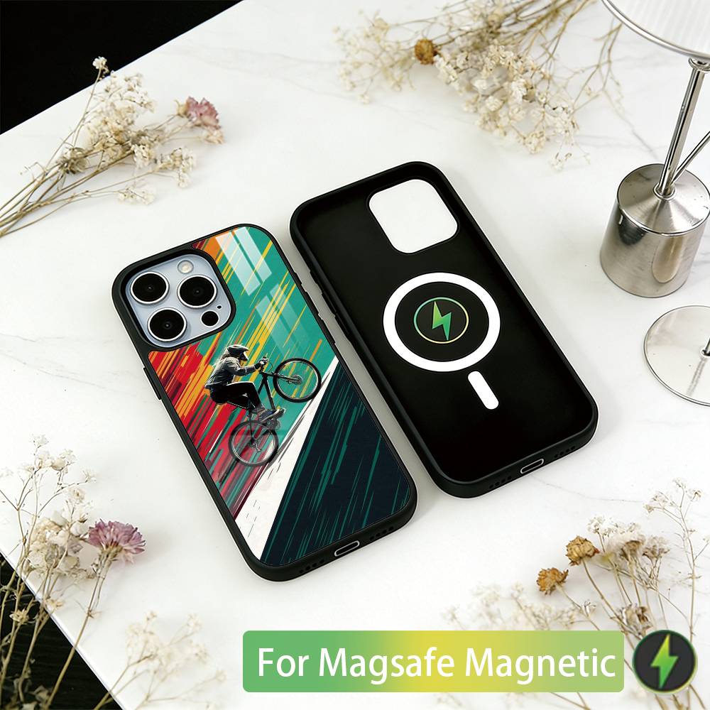 Mountain Bike Bicycle Phone Case For iPhone17,16,15,14,13,12,11 Plus,Pro Magnetic with Magsafe Wireless Charging