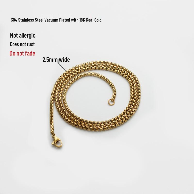 Custom 18K Gold Stainless Steel Square Pearl Chain Necklace (Without Pendant)