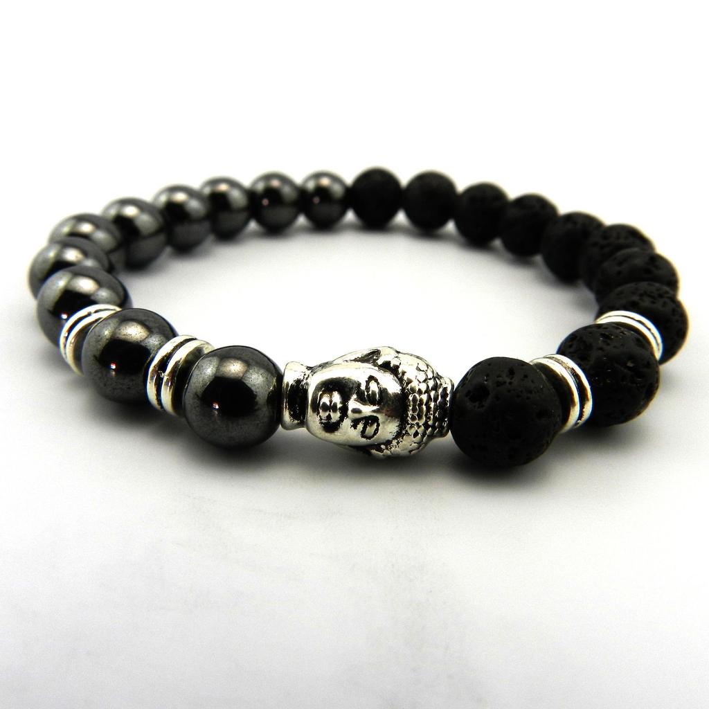 Men's 8mm Lava Stone & Black Gall Stone Beaded Religious Bracelet for Yoga.