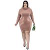 Plus Size Womens Velvet Dress With Faux Fur Collar Embellished Sequins Streetwear Long Sleeve Short Skirt Fashion