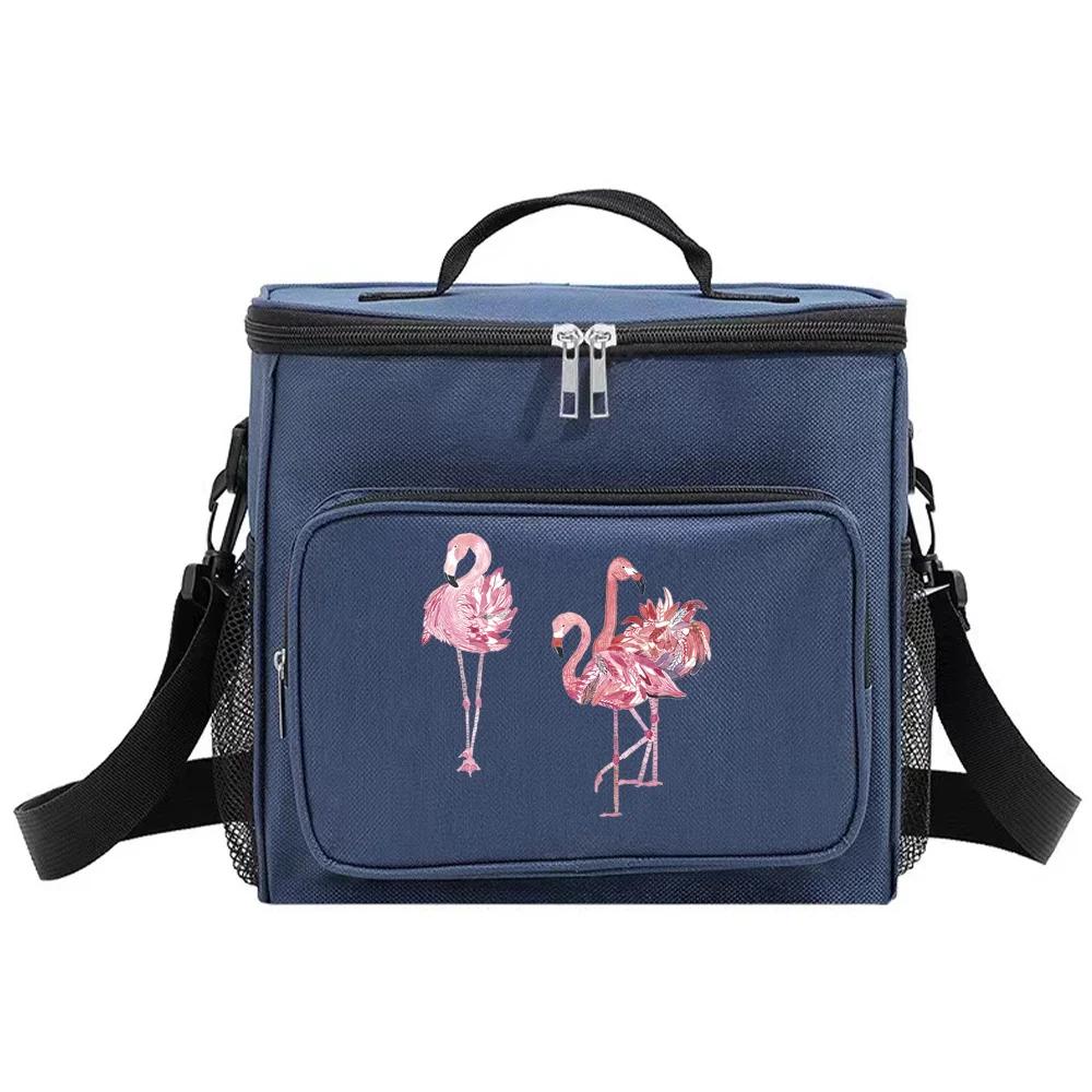 Insulated Bags Cooler Organizer Handbag Portable Shoulder Lunch Bag Waterproof Thermal Box for Men and Women Flamingo Printing