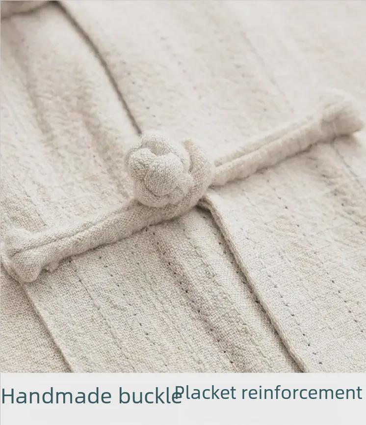 Chinesischer Stil Herren Langarm Baumwoll-Leinen Tang Anzug für mittlere und ältere Jahre - Retro Knöpfe Tai Chi Outfit