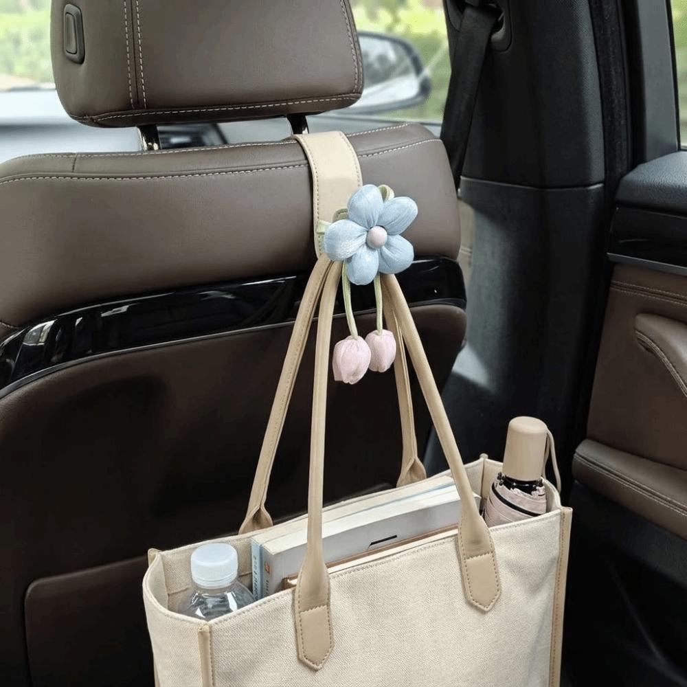 Space Saver Tulip Flower Car Hooks Leather Car Hanging Hook Multipurpose Car Back Seat Hooks SUV