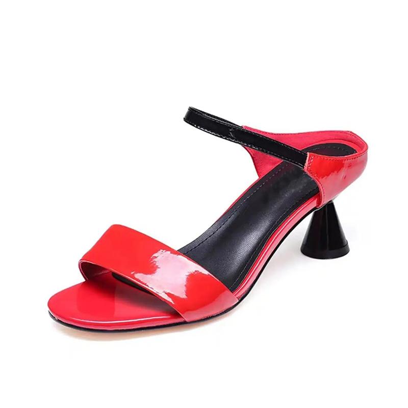 Echte Lackleder-Sandalen für Damen, modische koreanische Version von Schuhen mit hohen Absätzen, draußen tragen, Stiletto-Hausschuhe, Sommer-All-Match-Schuhe für Damen