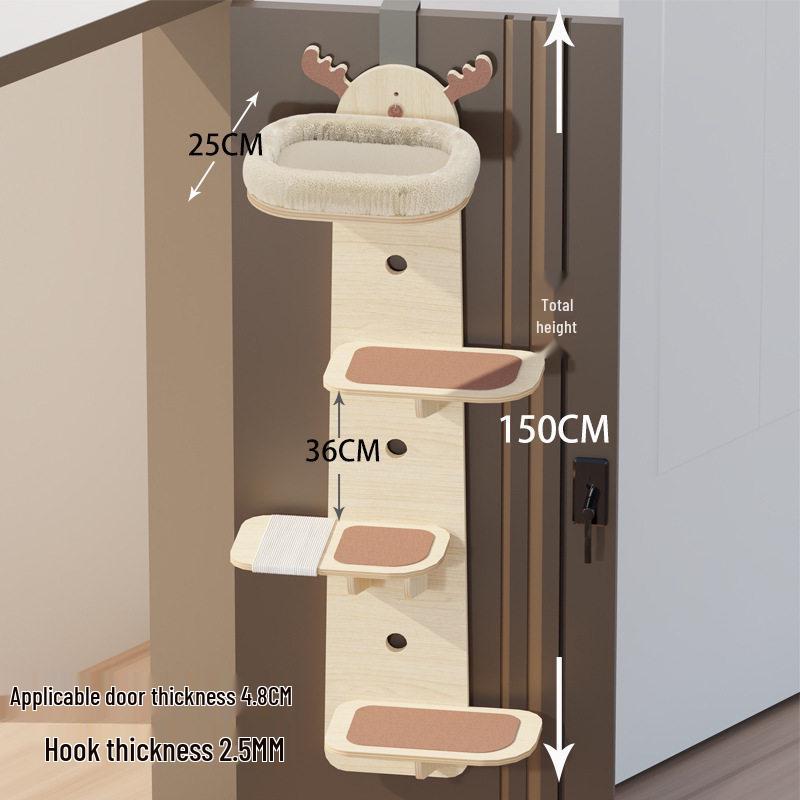 Door-Mounted Cat Tree & Hammock: Space-Saving Solid Wood Climbing Platform & Bed for Cats