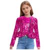 Mädchen Pailletten Strickjacke Oberteil Langarm Doppelreißverschluss Schößchen Design Cropped Jacke Geburtstagsparty Oberbekleidung