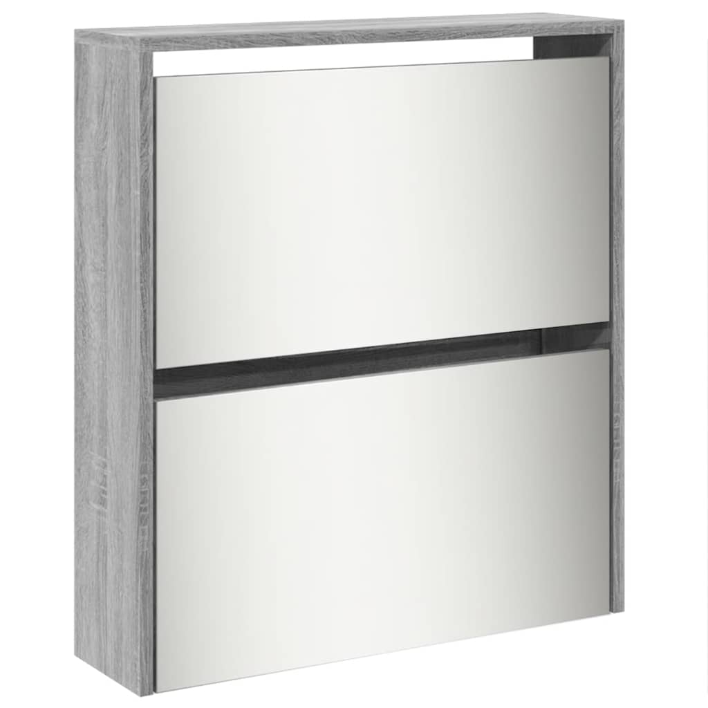 Shoe Cabinet with Mirror 5 Flip Down Compartments Grey Sonoma 63 x 17 x 169.5 cm