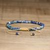 Blue Impression Jasper Tube Bead Bracelet – Gold Accent Adjustable Boho Jewelry, Protection Luck Gift for Women