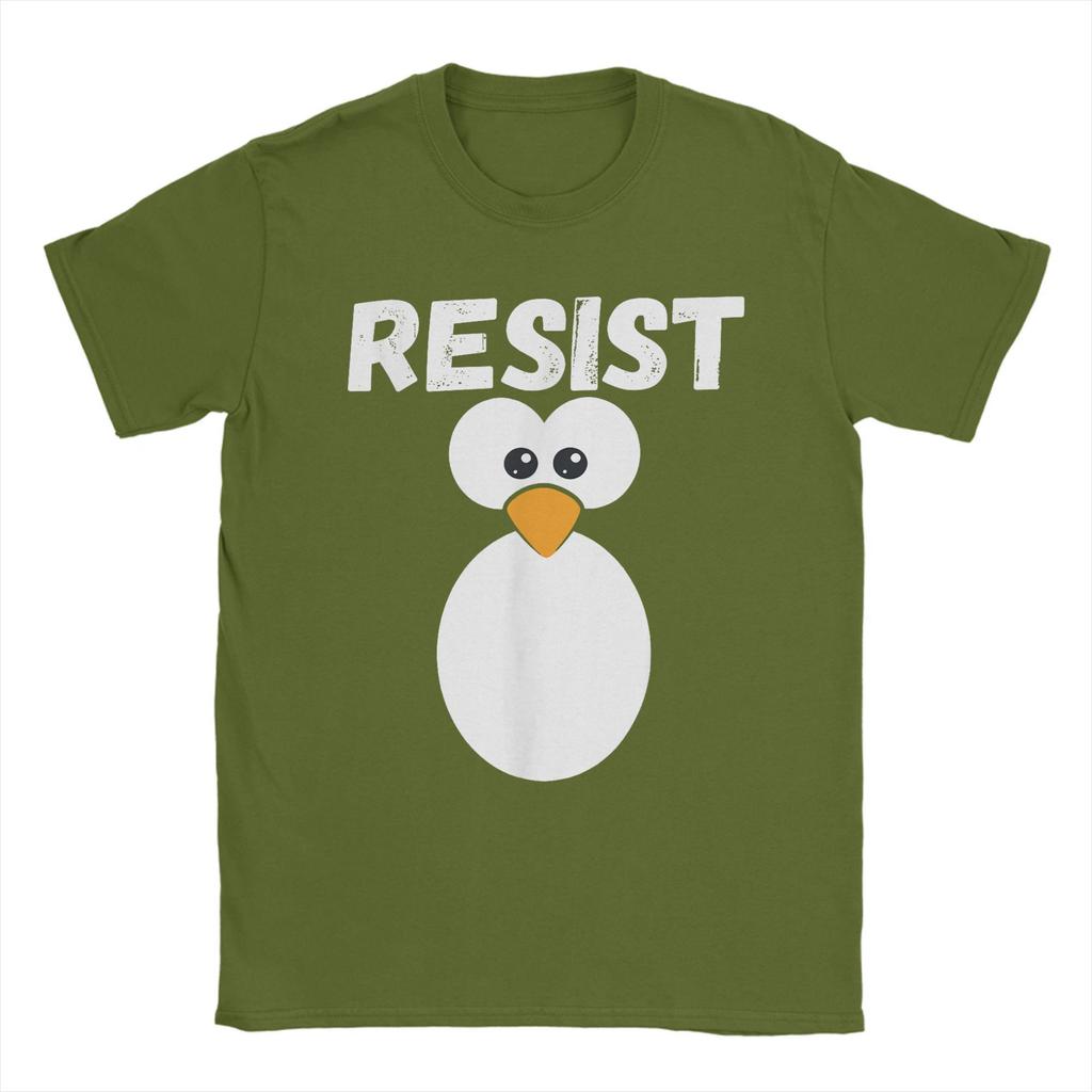 Humorous Funny Penguin Resist Cool T-Shirt Men Crewneck 100% Cotton T Shirt Protest Against Tariffs Short Sleeve Tees Gift merch