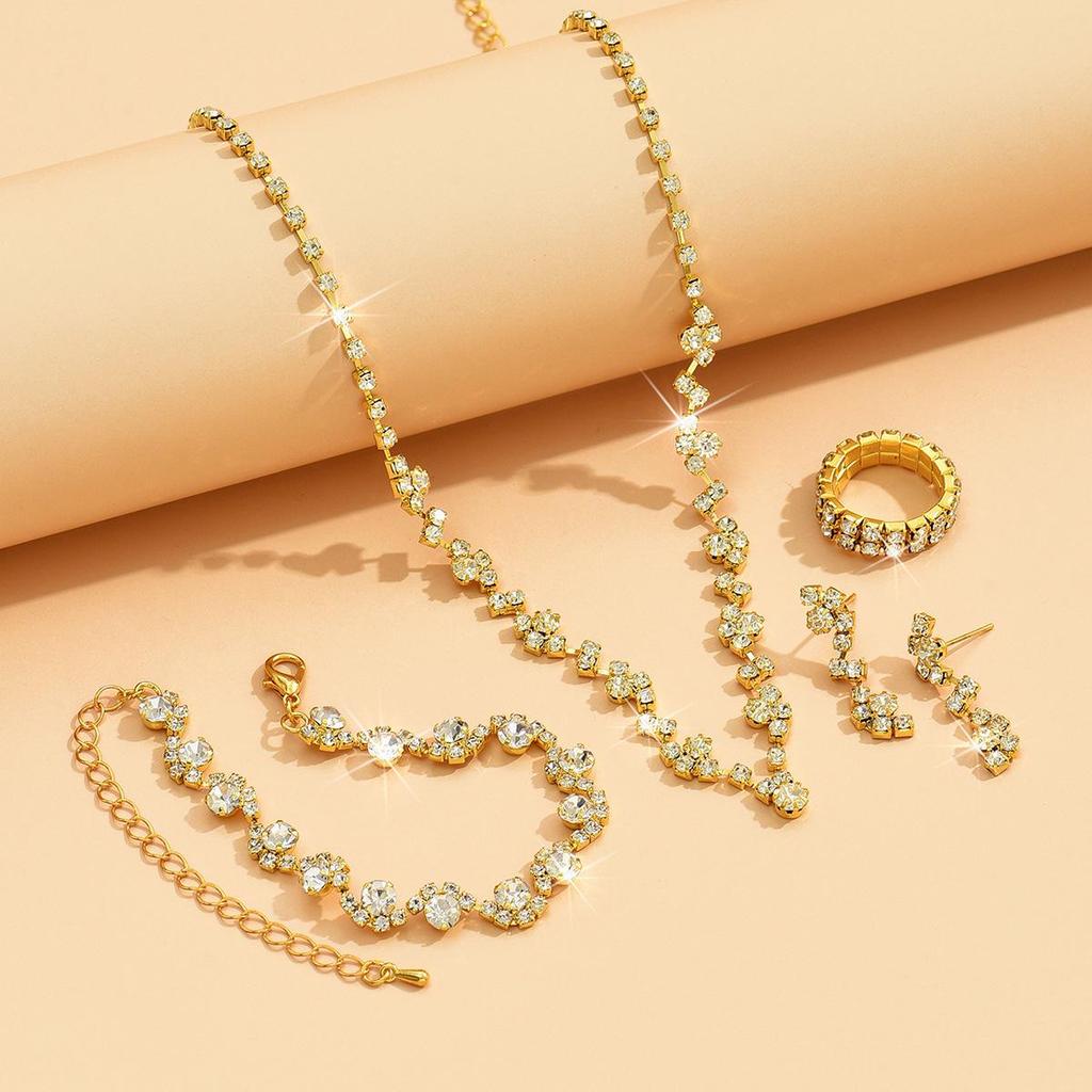 Versatile Rhinestone Jewelry Set: Necklace, Bracelet, Earrings & Ring