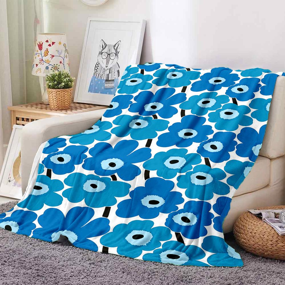 1Pc Blue Floral Blanket Soft And Comfortable Casual Warm Camping Travel Christmas Halloween Xmas Gift M928187