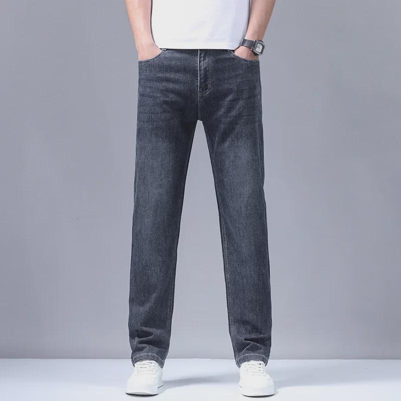 Prémiové jarní džíny: Lehký luxus, 3D elastický, prodyšný, úzký rovný střih pro muže středního věku