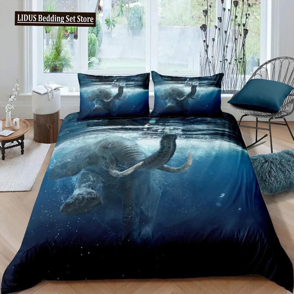 3D Elephant Duvet Cover Set Queen Size African Safari Animal Comforter Set Wildlife Bedding Set Retro Wall Decor Bedspread Cover
