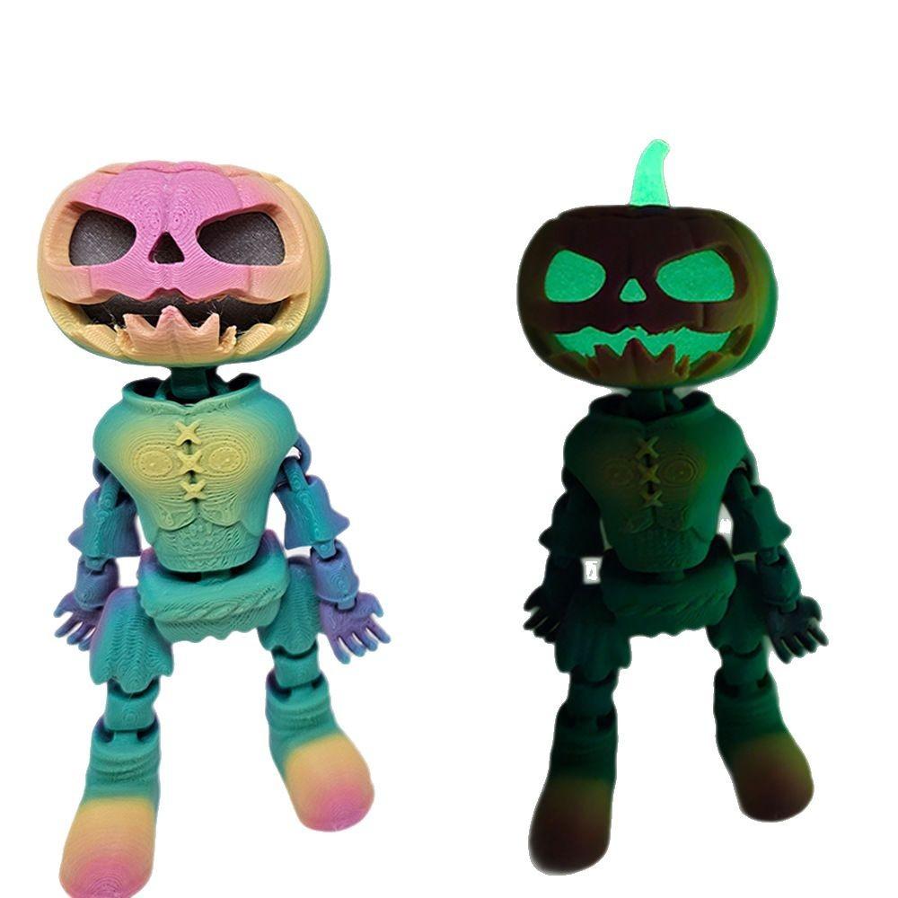 Nová halloweenská ozdoba lebky dýně 3D tisk kloubově pohyblivá svítící ozdoba model ozdoby
