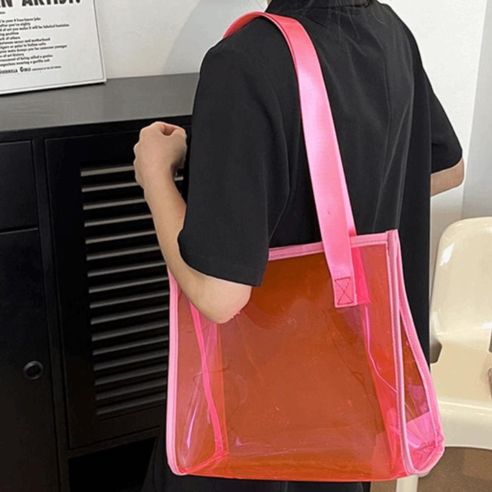 Square Transparent Handbag Candy Color PVC Tote Bag Casual Waterproof Shoulder Bag Female