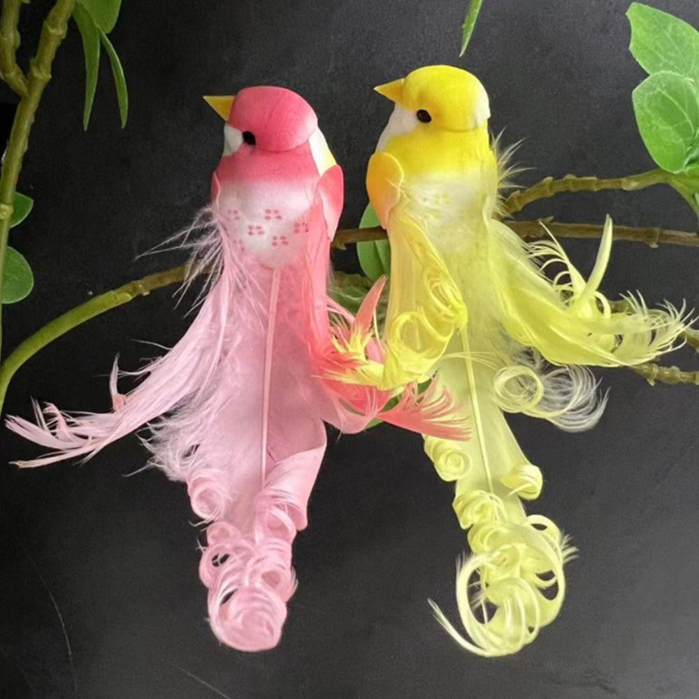 Statue Decor Long Tail Simulation Bird Six Colors Curly Feather Artificial Bird With Clip Colorful Bird Figurines Home Garden