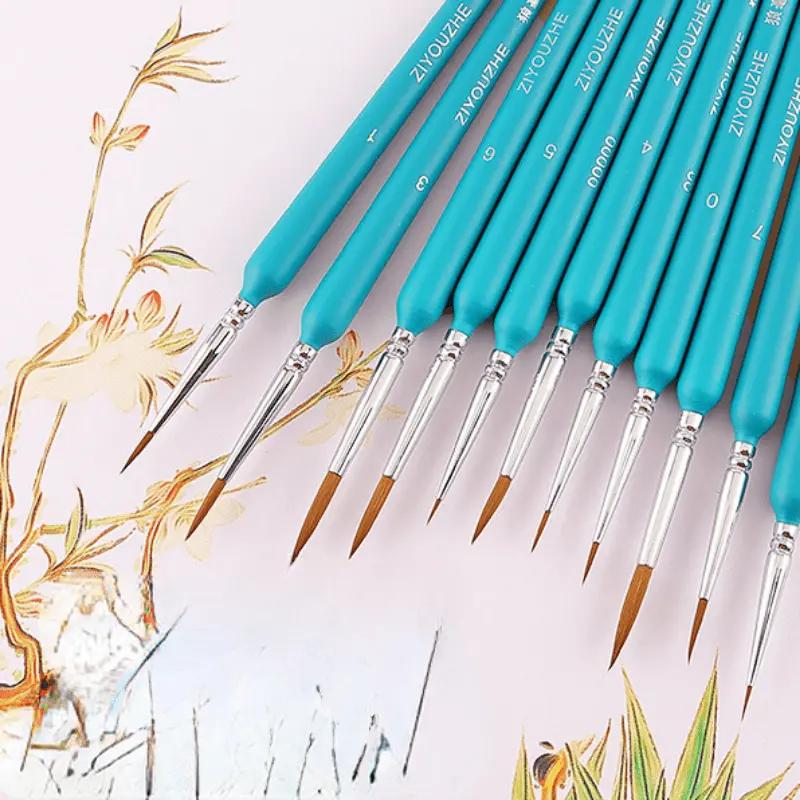 11Pcs/Set Hook Line Pen For Watercolor Oil Painting Extra Fine Soft Wolf Hair Hand Brush Gouache Acrylic Nail Art  Drawing