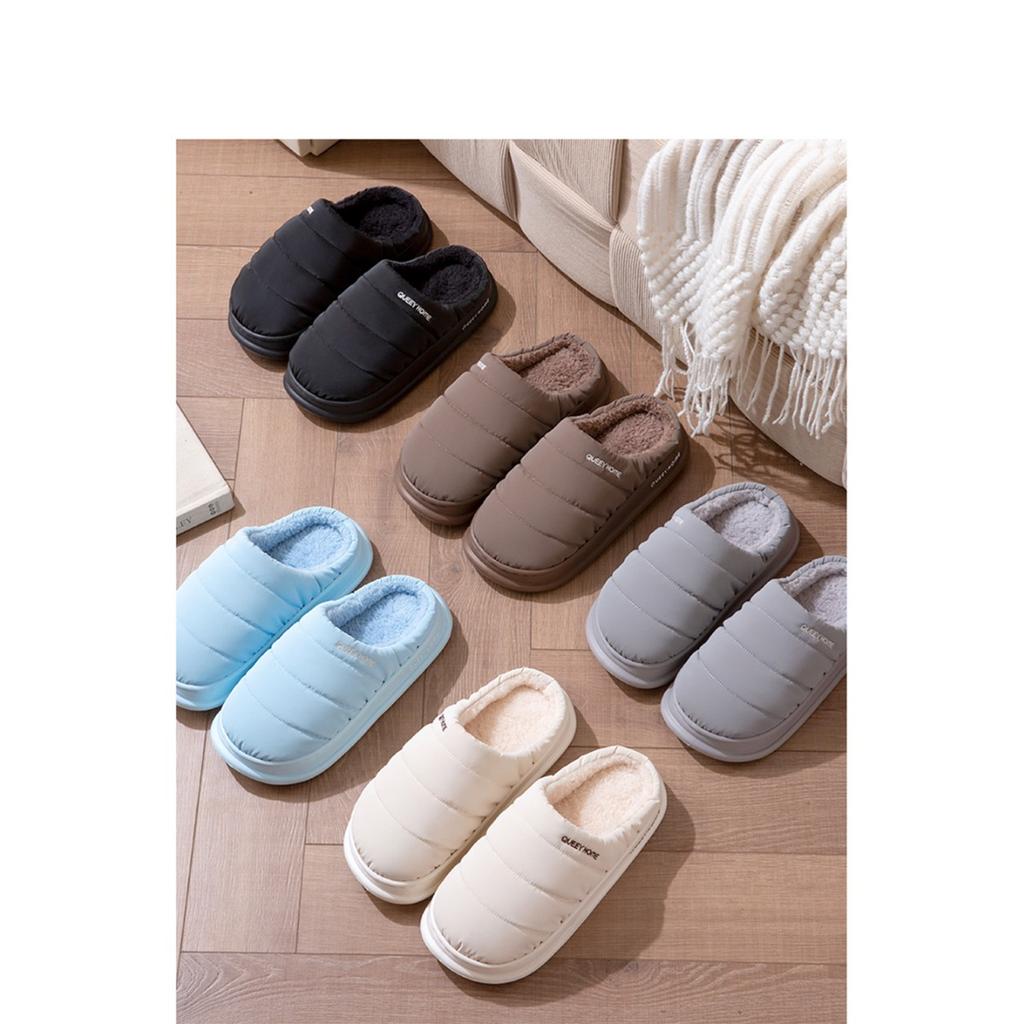 Waterproof Cotton Slippers for Men, Winter Warmth, Indoor Home, Thick Bottom, Plush Warmth, Anti Slip Cotton Slippers for Women
