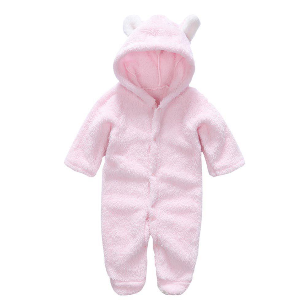 Adorable Hooded Coral Fleece Baby Romper - Long Sleeve, Warm Autumn/Winter One-Piece for Toddlers