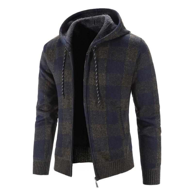 Men's Thick Knit Cardigan: Stand Collar, Plus Velvet, Casual and Loose Fit Sweater for Youth