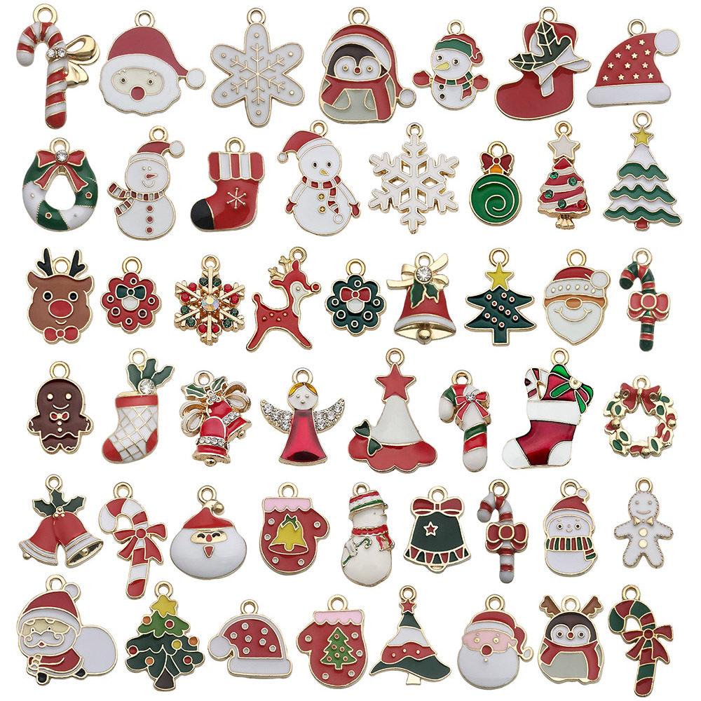 50-Piece Christmas Alloy Enamel Charms Set: Mixed Style DIY Pendants and Dangle Charms.