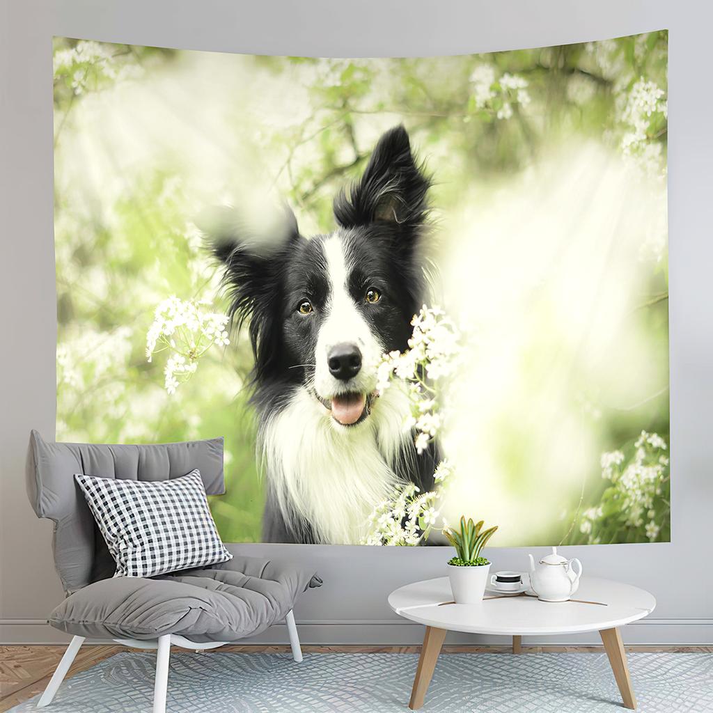 Border Collie Tapestry Fence Pastures Tapestry Adorable Animal Tapestry Creativity Art Tapestries Home Living Room Bedroom Dorm