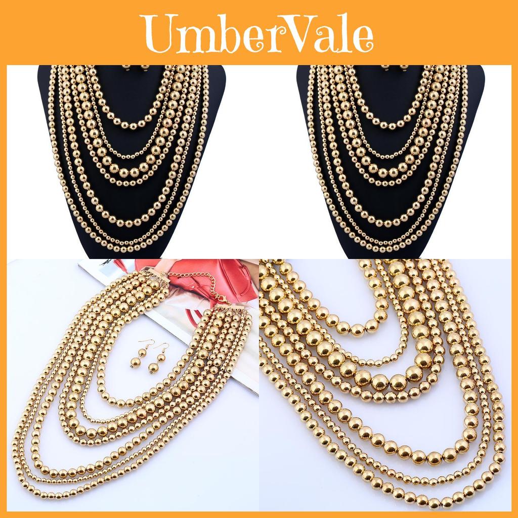 Geometric Multi Layer Gold Beaded Necklace For Women Fashion Trend Spring