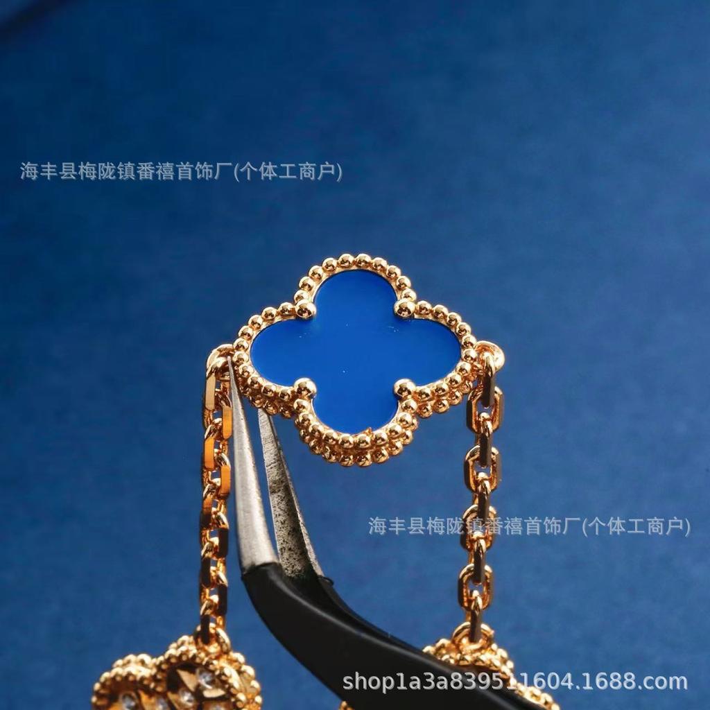 Clover Blue Agate Diamond Bracelet for Women, Colorfast, High-End Hand Jewelry